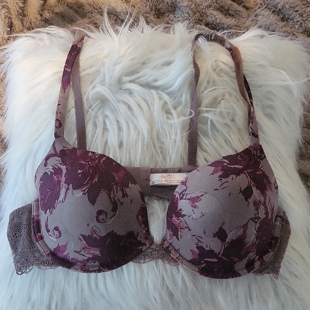 Vintage Delicate Floral "Favorite Plunge Uplift" Lace Back Underwire Bra💜